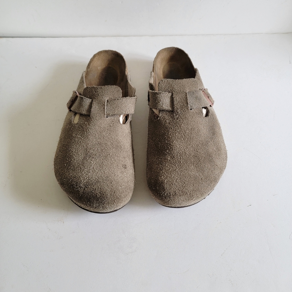 Birkenstock Boston Clogs Mens 45 12 12.5 Taupe Suede Slip On Neutral Minimalist - Picture 2 of 16